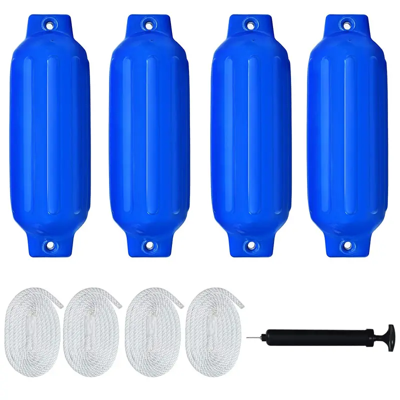 Four-Pack Ribbed Marine Boat Fenders – Durable Inflatable Dock Protection for Vessels