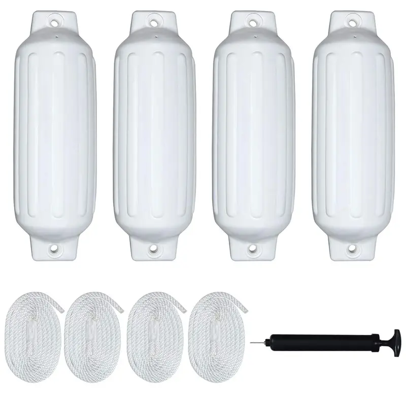 Four-Pack Ribbed Marine Boat Fenders – Durable Inflatable Dock Protection for Vessels