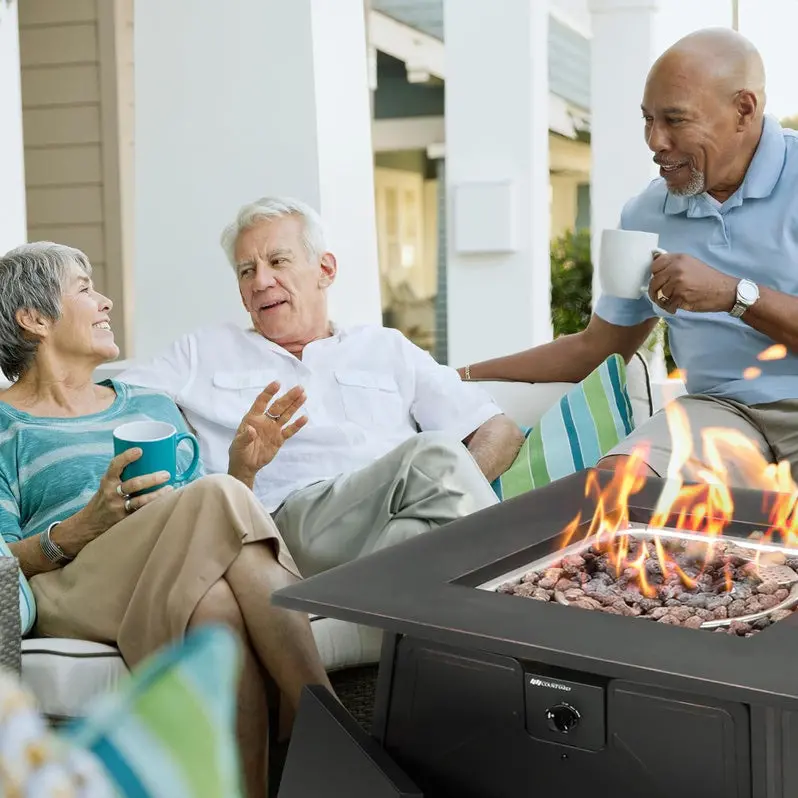 Four Seasons 50,000 BTU Square Gas Fire Pit Table – All-Season Dual-Heat Patio Fire Feature