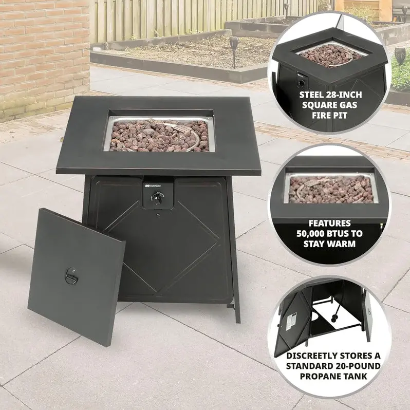 Four Seasons 50,000 BTU Square Gas Fire Pit Table – All-Season Dual-Heat Patio Fire Feature