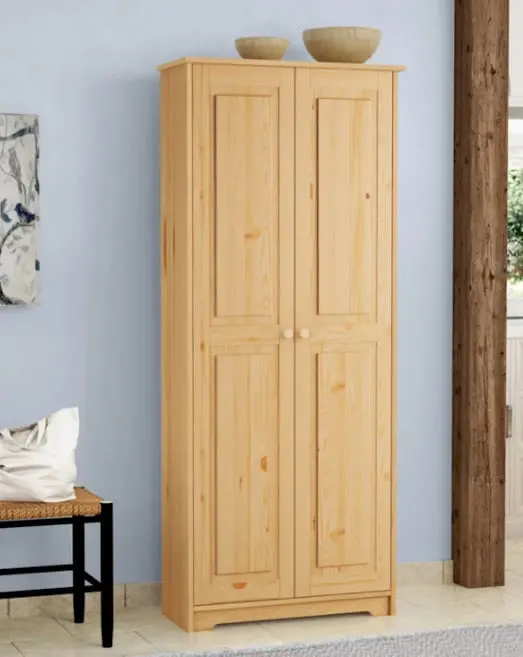 Freestanding Solid Wood Pantry Cabinet – Adjustable Shelving & Ample Closet-Style Storage