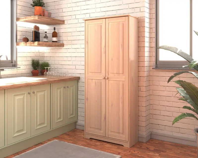 Freestanding Solid Wood Pantry Cabinet – Adjustable Shelving & Ample Closet-Style Storage