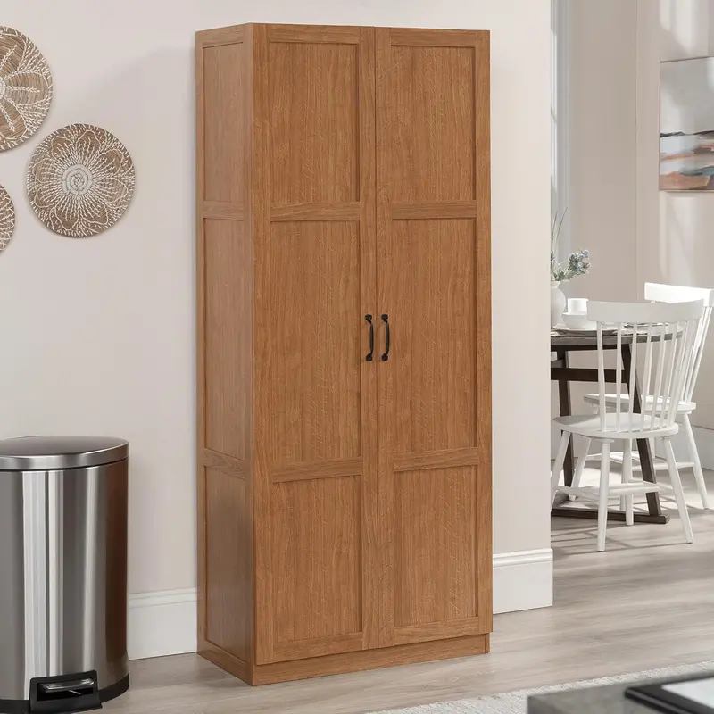 Freestanding White Pantry Cabinet Featuring Adjustable Shelving