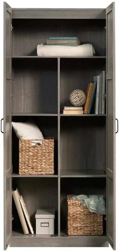 Freestanding White Pantry Cabinet Featuring Adjustable Shelving