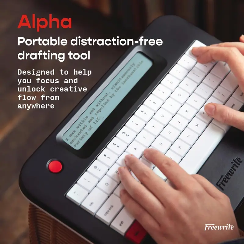 Freewrite Alpha E-Ink Typewriter — Backlit Display, Cloud Sync, Distraction-Free Writing