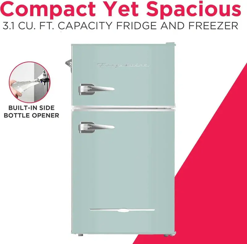 Frigidaire Retro Mini Fridge with Freezer – 3.1 cu. ft., Side-Mount Bottle Opener, Ideal for Dorms and Offices