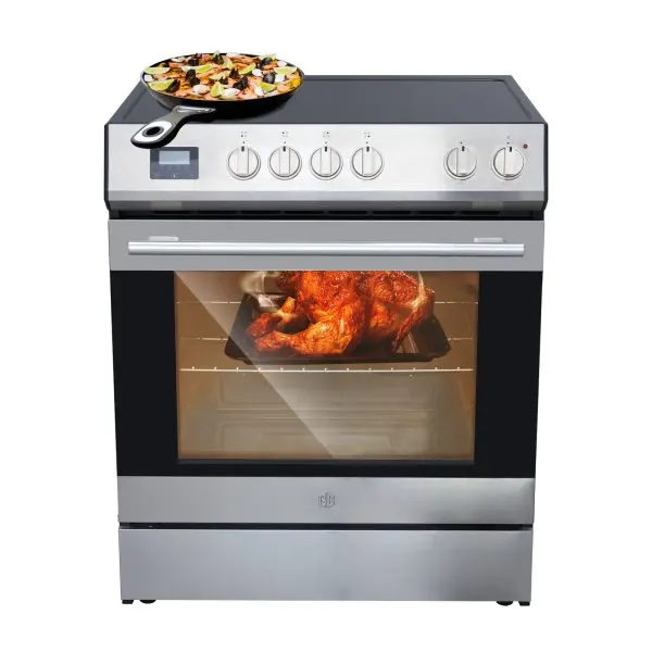 Front-Control Electric Range – 5-Burner Cooktop, 6 Power Levels, 5.0 cu. ft. Oven, Stainless Steel