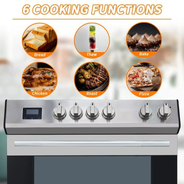 Front-Control Electric Range – 5-Burner Cooktop, 6 Power Levels, 5.0 cu. ft. Oven, Stainless Steel