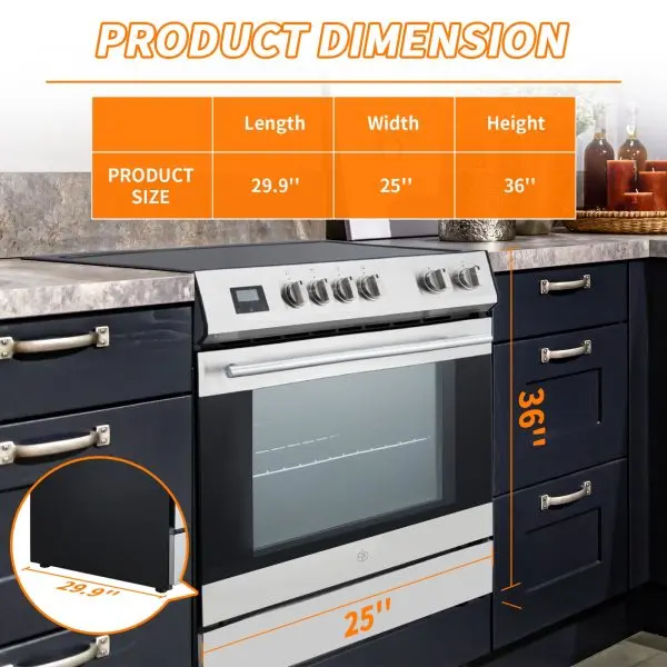 Front-Control Electric Range – 5-Burner Cooktop, 6 Power Levels, 5.0 cu. ft. Oven, Stainless Steel