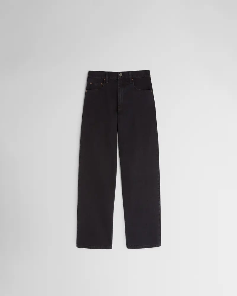 Full-Length Zip Detail Black Denim Trousers