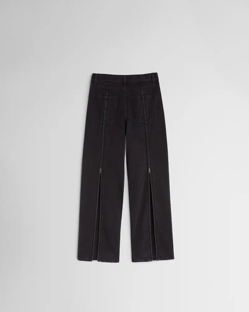 Full-Length Zip Detail Black Denim Trousers 2