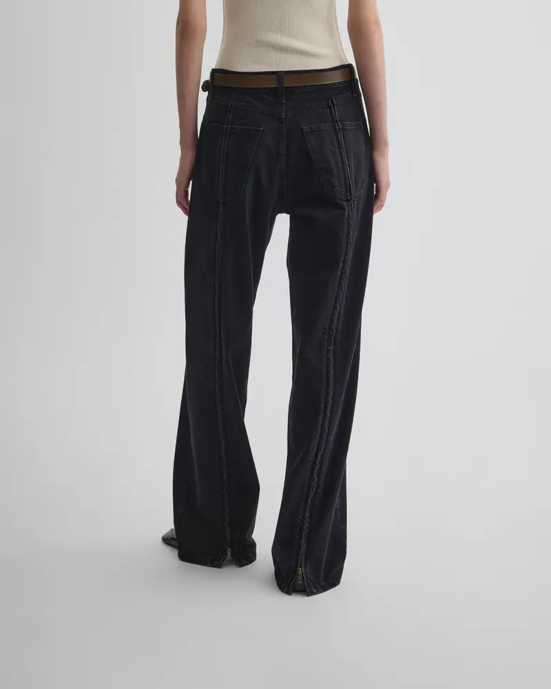 Full-Length Zip Detail Black Denim Trousers