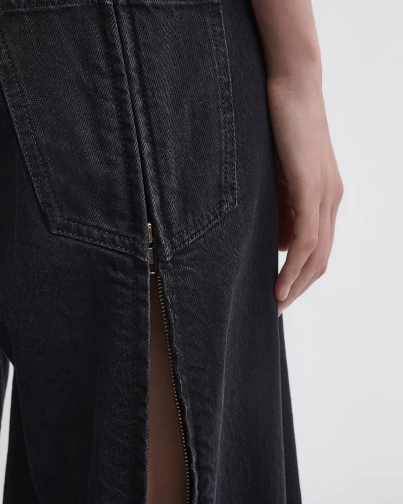 Full-Length Zip Detail Black Denim Trousers