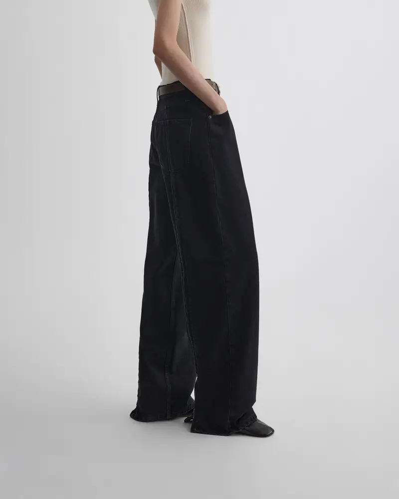 Full-Length Zip Detail Black Denim Trousers