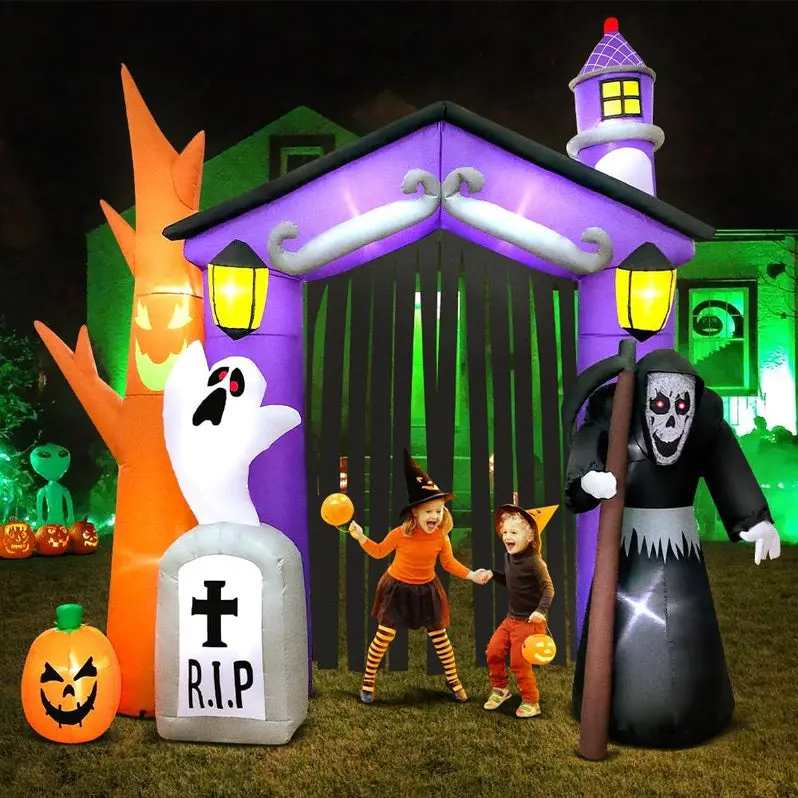 Fully Adorned 9-Foot Inflatable Haunted House Outdoor Halloween Display