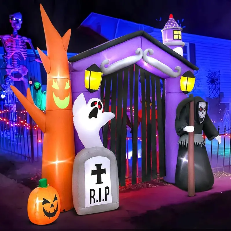 Fully Adorned 9-Foot Inflatable Haunted House Outdoor Halloween Display