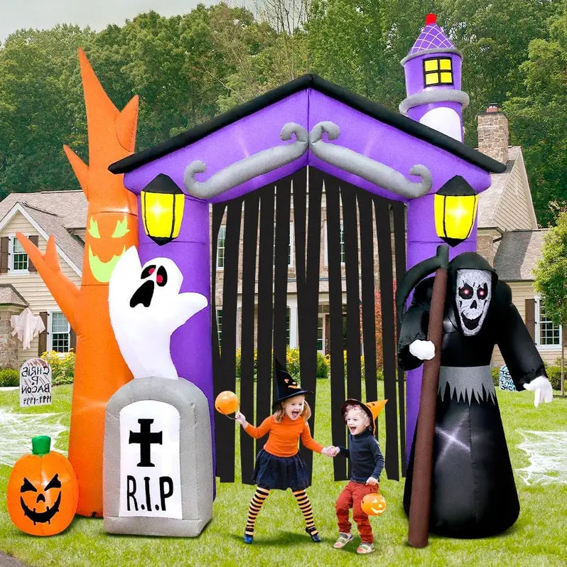 Fully Adorned 9-Foot Inflatable Haunted House Outdoor Halloween Display