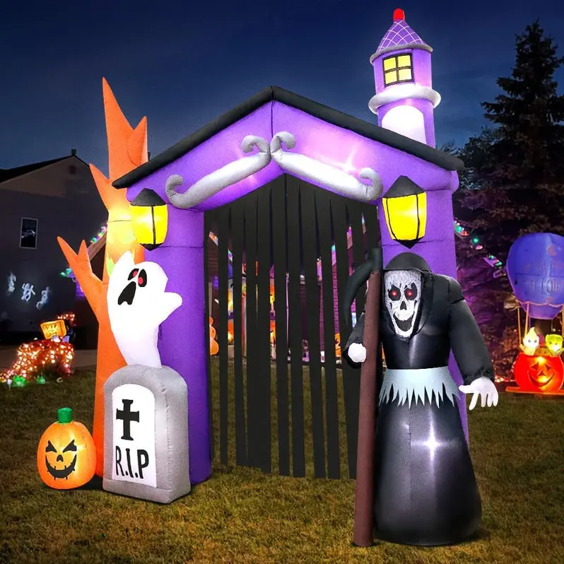 Fully Adorned 9-Foot Inflatable Haunted House Outdoor Halloween Display