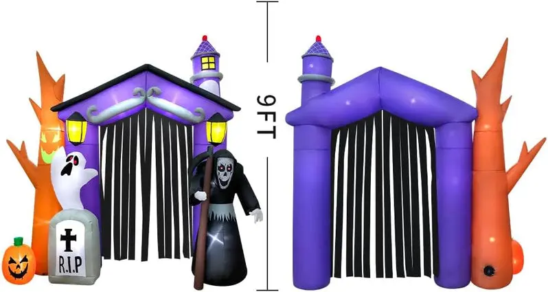 Fully Adorned 9-Foot Inflatable Haunted House Outdoor Halloween Display