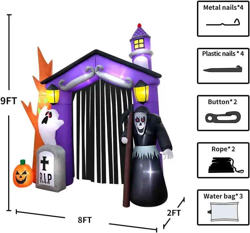 Fully Adorned 9-Foot Inflatable Haunted House Outdoor Halloween Display