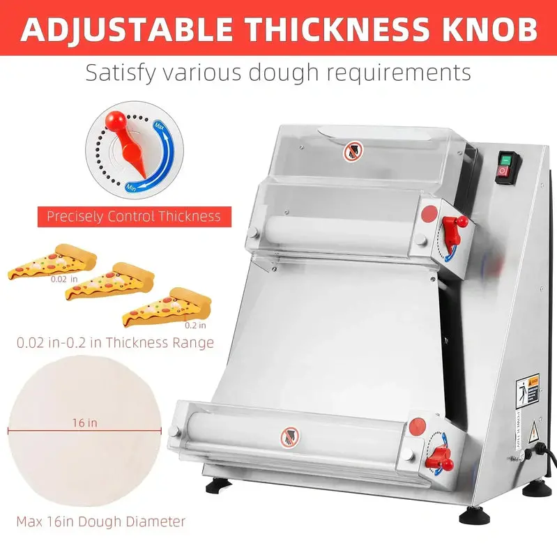 Garvee Automatic Pizza Dough Sheeter – 16-Inch Stainless Steel Roller for Pasta, Noodles, and Bread Dough