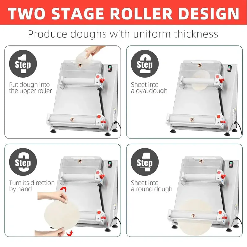 Garvee Automatic Pizza Dough Sheeter – 16-Inch Stainless Steel Roller for Pasta, Noodles, and Bread Dough
