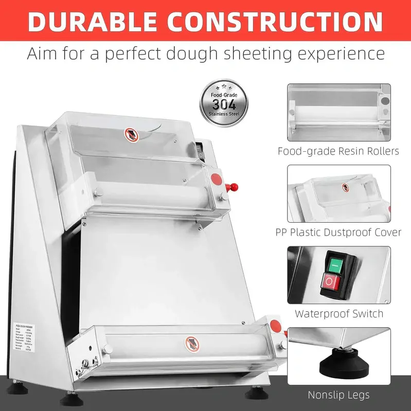 Garvee Automatic Pizza Dough Sheeter – 16-Inch Stainless Steel Roller for Pasta, Noodles, and Bread Dough
