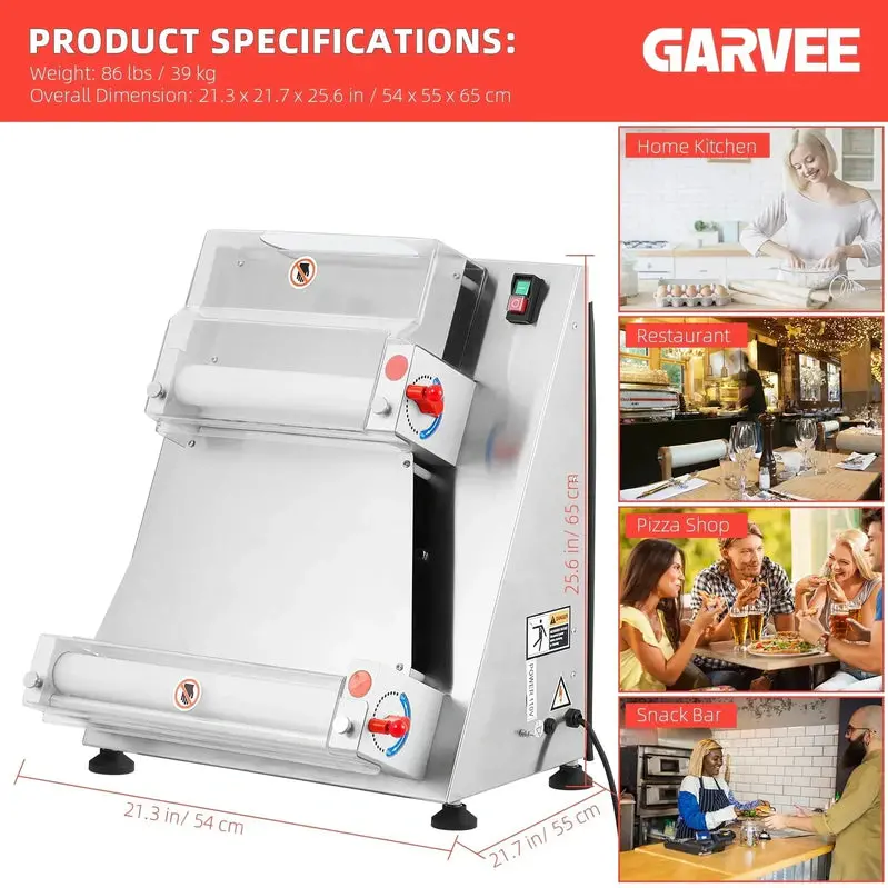 Garvee Automatic Pizza Dough Sheeter – 16-Inch Stainless Steel Roller for Pasta, Noodles, and Bread Dough