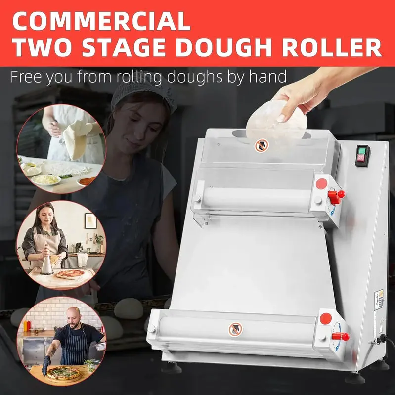 Garvee Automatic Pizza Dough Sheeter – 16-Inch Stainless Steel Roller for Pasta, Noodles, and Bread Dough