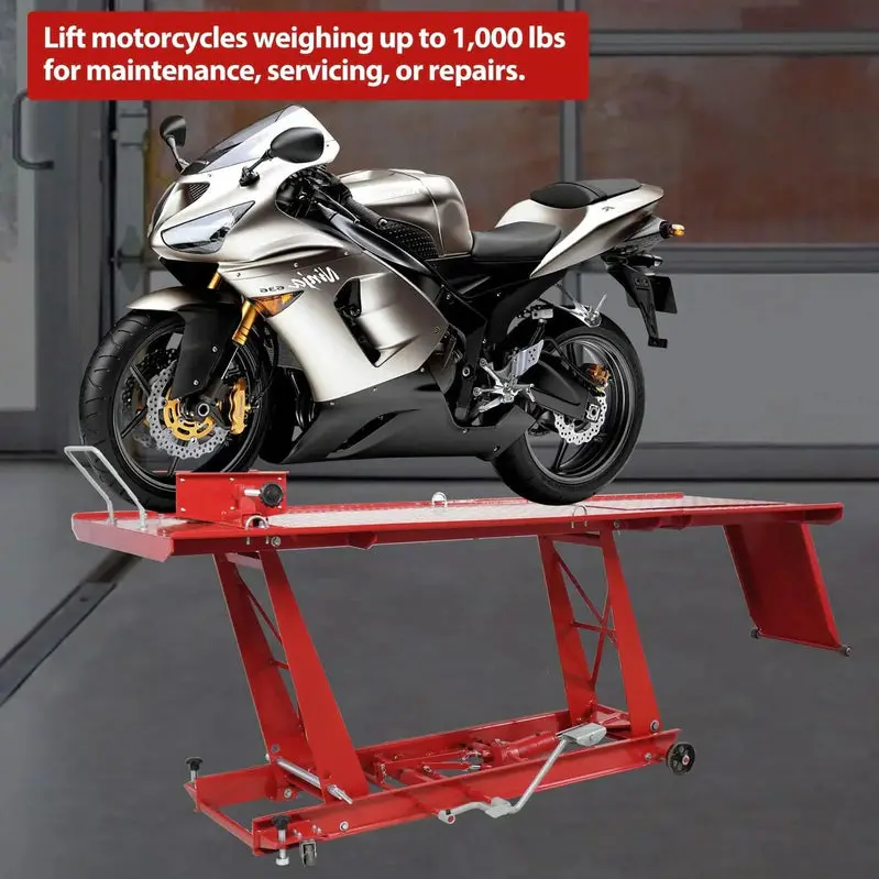 Garvee Hydraulic Motorcycle Lift – 1000-Pound Capacity Workshop Hoist with Reinforced Jack Stand Stability