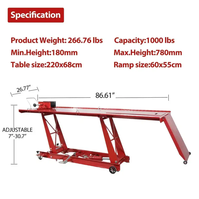 Garvee Hydraulic Motorcycle Lift – 1000-Pound Capacity Workshop Hoist with Reinforced Jack Stand Stability