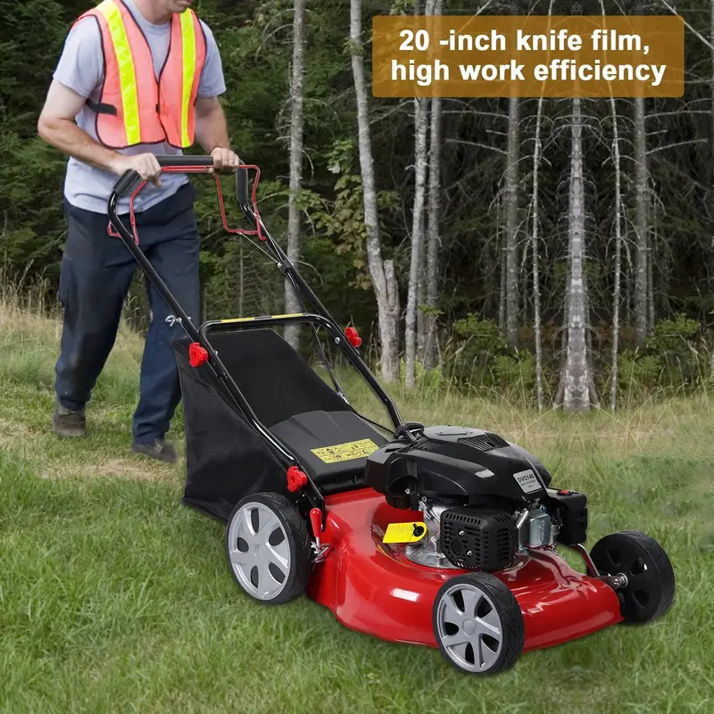 Gas-Powered Self-Propelled Lawn Mower – 141cc Engine, 50-Liter Grass Collection Bag, All-Terrain Large Tires