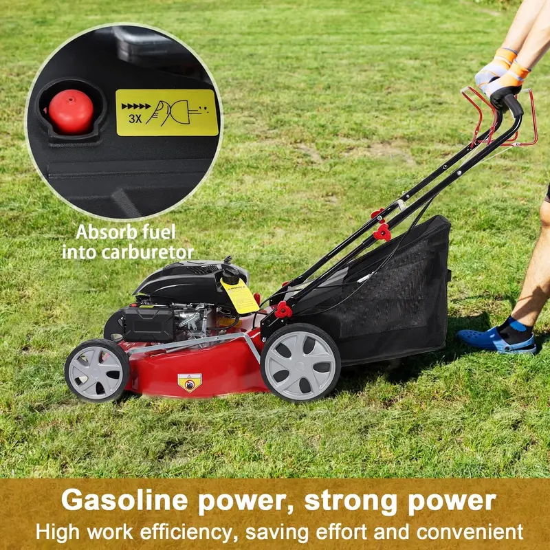 Gas-Powered Self-Propelled Lawn Mower – 141cc Engine, 50-Liter Grass Collection Bag, All-Terrain Large Tires