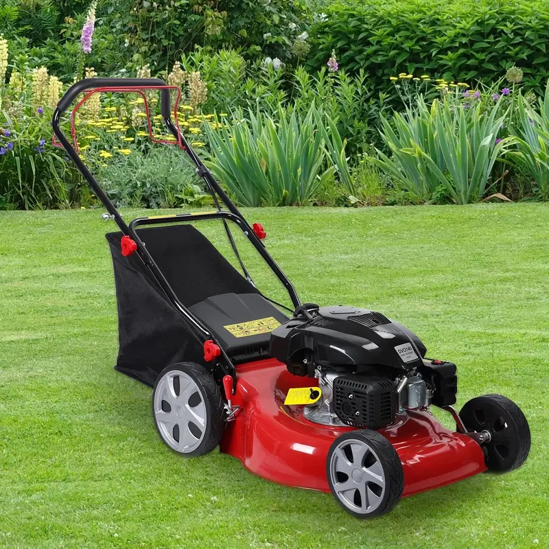Gas-Powered Self-Propelled Lawn Mower – 141cc Engine, 50-Liter Grass Collection Bag, All-Terrain Large Tires