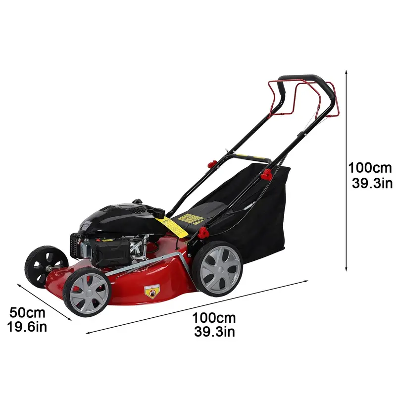 Gas-Powered Self-Propelled Lawn Mower – 141cc Engine, 50-Liter Grass Collection Bag, All-Terrain Large Tires