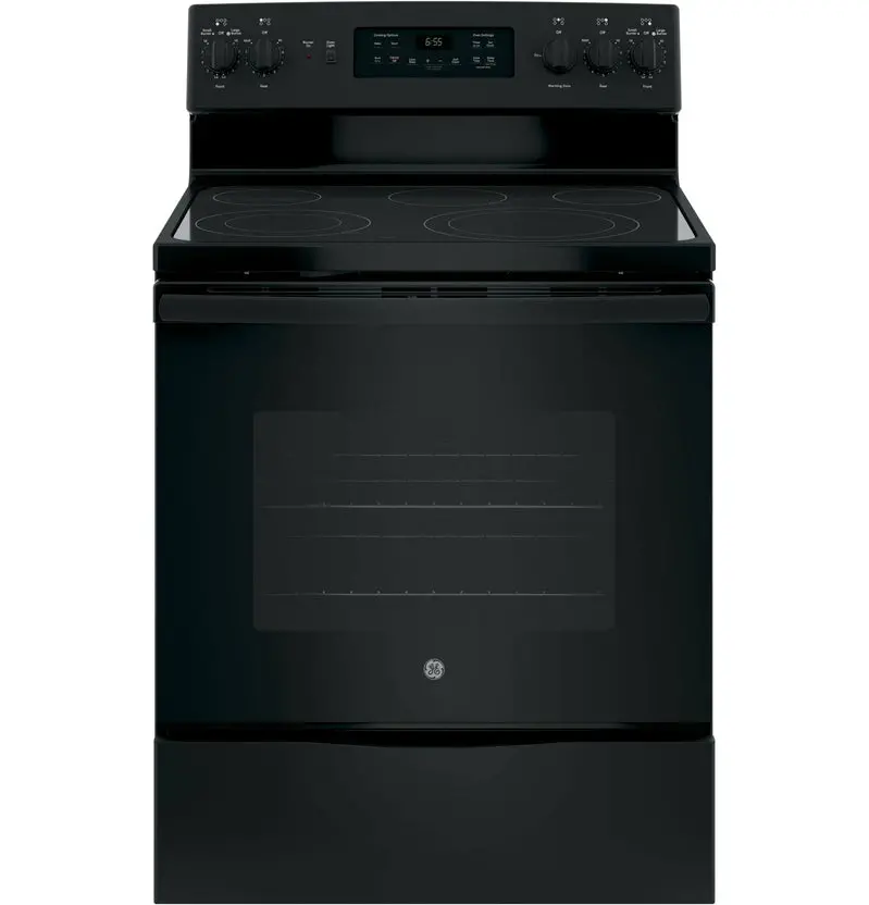 GE 30-Inch Freestanding Electric Range – Black Cooktop, Convection Oven, and Self-Cleaning Capability