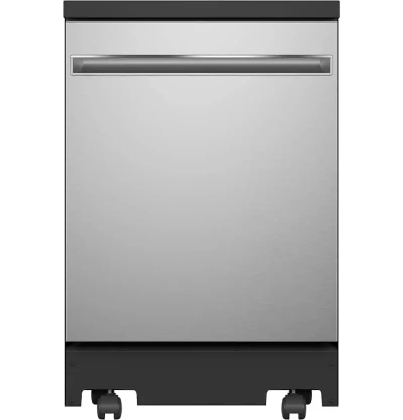 GE Compact Portable Dishwasher – 24-Inch Stainless Steel Unit Featuring Sanitize Cycle and Space-Saving Design