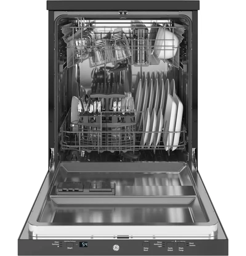 GE Compact Portable Dishwasher – 24-Inch Stainless Steel Unit Featuring Sanitize Cycle and Space-Saving Design
