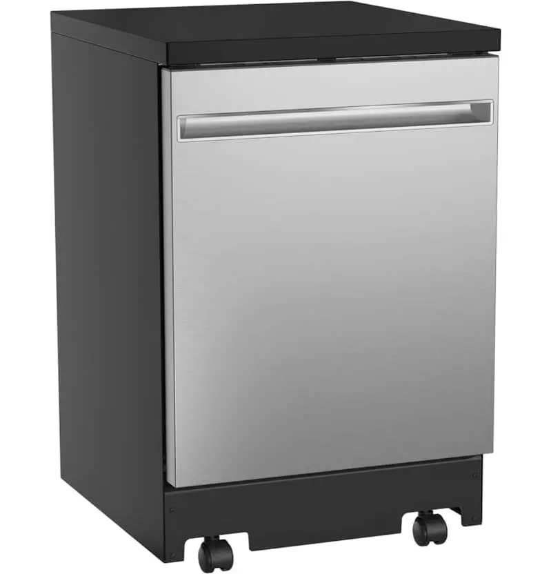 GE Compact Portable Dishwasher – 24-Inch Stainless Steel Unit Featuring Sanitize Cycle and Space-Saving Design