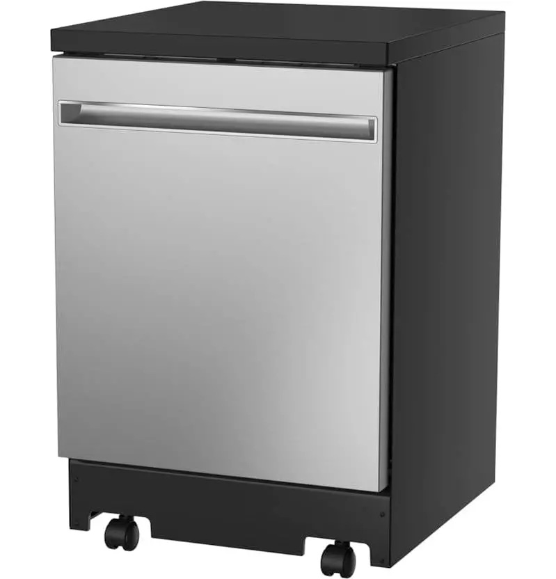 GE Compact Portable Dishwasher – 24-Inch Stainless Steel Unit Featuring Sanitize Cycle and Space-Saving Design