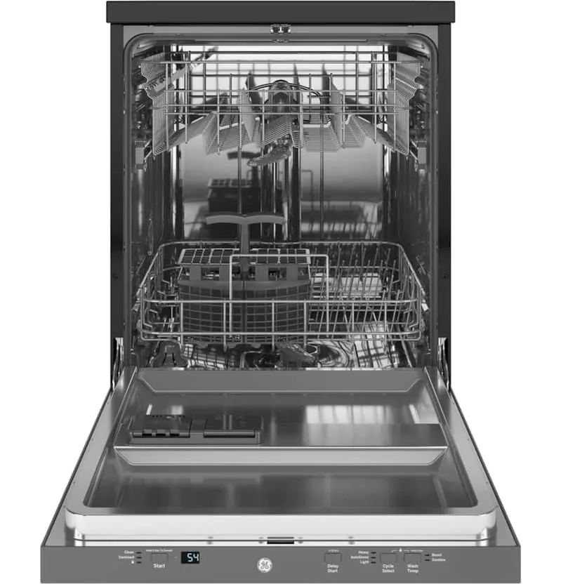 GE Compact Portable Dishwasher – 24-Inch Stainless Steel Unit Featuring Sanitize Cycle and Space-Saving Design