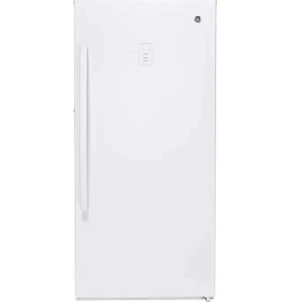 GE FUF14DLRWW Frost-Free Upright Freezer – 14.1 Cu. Ft. White Model with Spill-Resistant Shelves