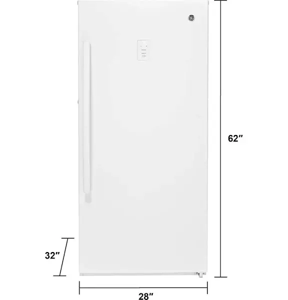GE FUF14DLRWW Frost-Free Upright Freezer – 14.1 Cu. Ft. White Model with Spill-Resistant Shelves