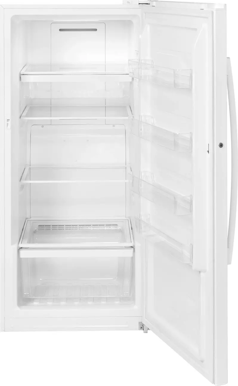 GE FUF14DLRWW Frost-Free Upright Freezer – 14.1 Cu. Ft. White Model with Spill-Resistant Shelves