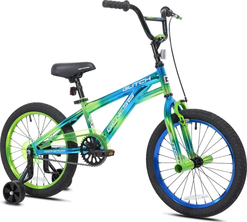 Genesis Glitch 18-Inch BMX Bike for Boys – Vibrant Blue and Green Design