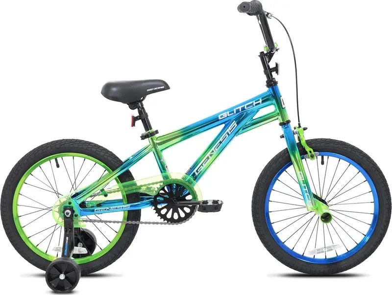 Genesis Glitch BMX Bike – Vibrant Blue-and-Green 18-Inch Youth Model with Lightweight Construction and Agile Handling