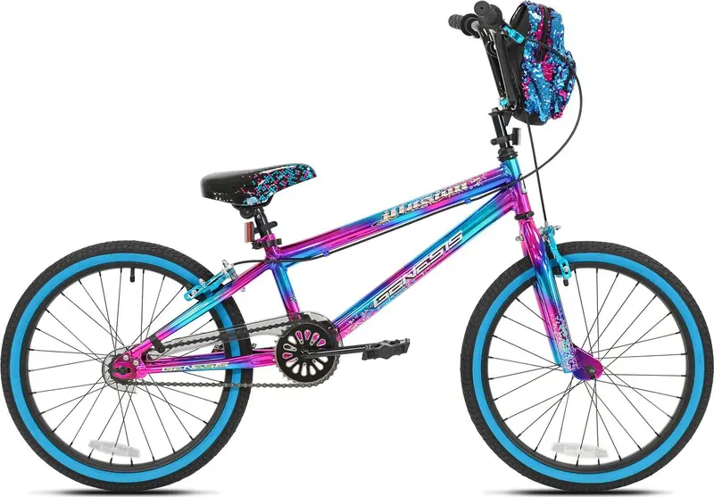 Genesis Illusion Girls’ 20-Inch Hybrid Bike – Vibrant Blue and Purple Styling with Versatile Urban and Light Trail Capability