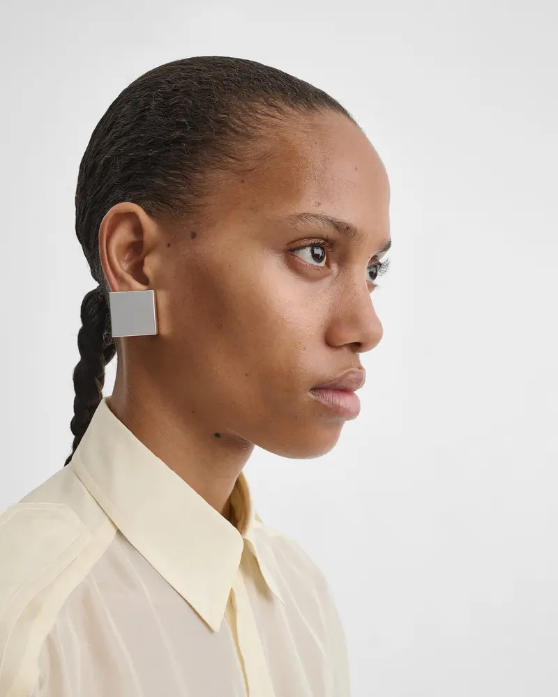 Geometric Cube Clip-On Earrings In Sterling Silver