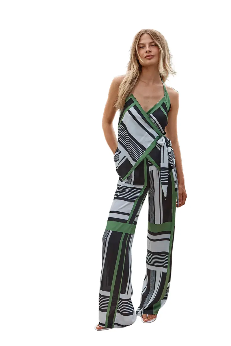 Geometric Stripe Satin Halter Top – Minimalist Modern Halter Neck Top with Graphic Pattern