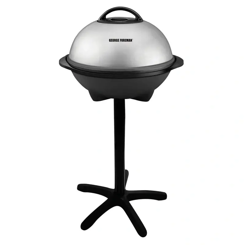 George Foreman Silver Electric Grill – Large Surface Area, Adjustable Heat Control, Serves 12 or More